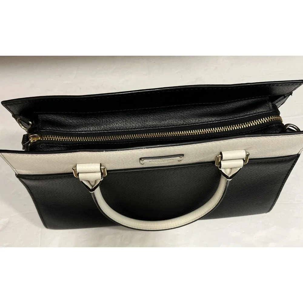 Kate Spade Caley Grove Street Pebble Leather Black White Satchel Crossbody Bag